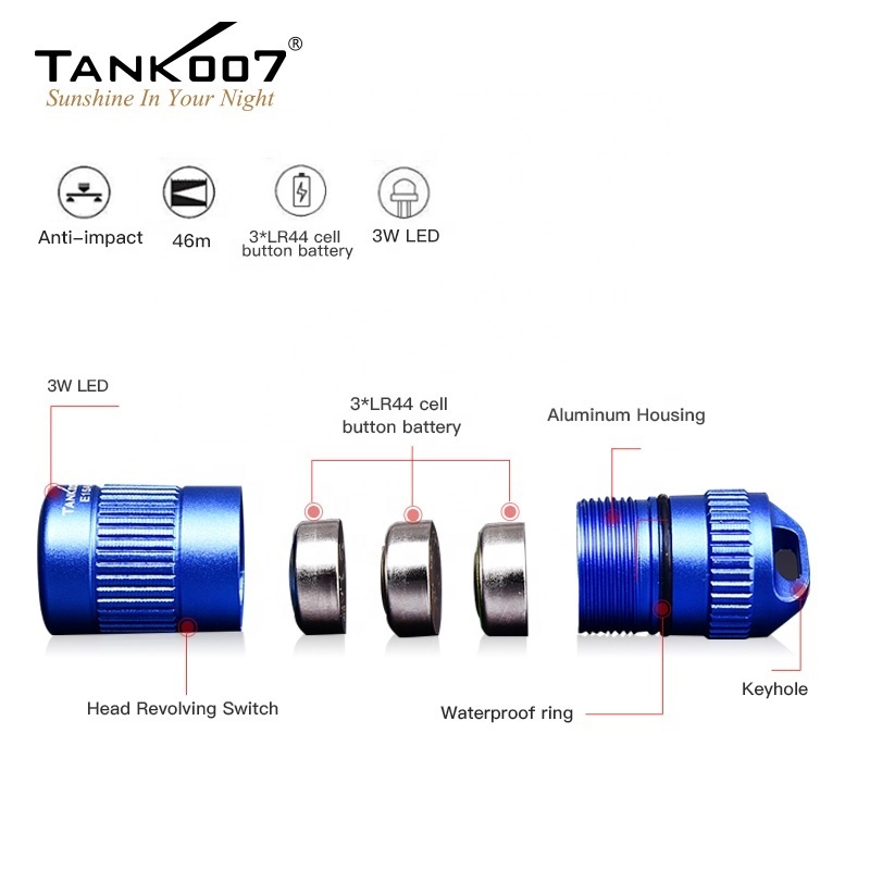 Tank007 promotional gift flashlight keyring mini torch led keychain with logo