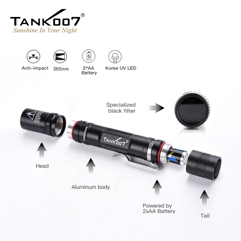 Tank007 rechargeable Aluminum 365nm uv NDT torch CSI Forensic ultraviolet blacklight uv flashlight uv linternas medical penlight