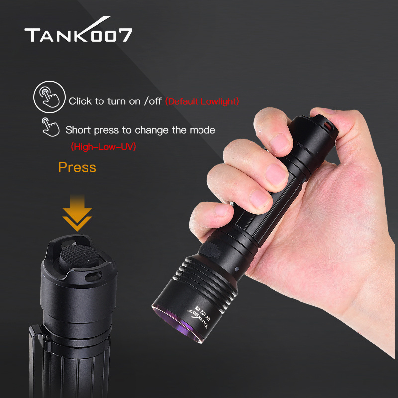 Tank007 LED Blacklight Torch 365nm UV Flashlight 400LM Aluminium Alloy Flashlight Waterproof