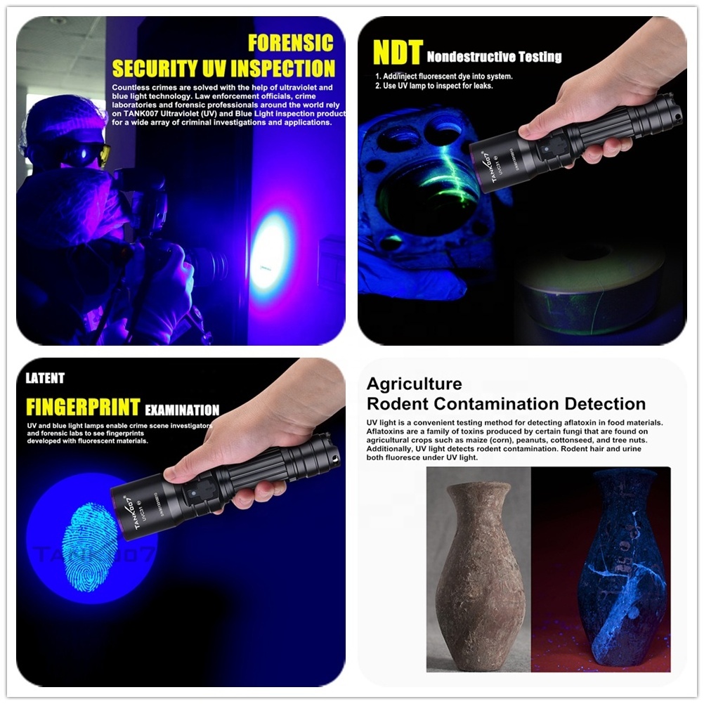 Tank007 ndt 365nm black light torch rechargeable forensic csi detective led light flash light ultraviolet uv flashlight ndt