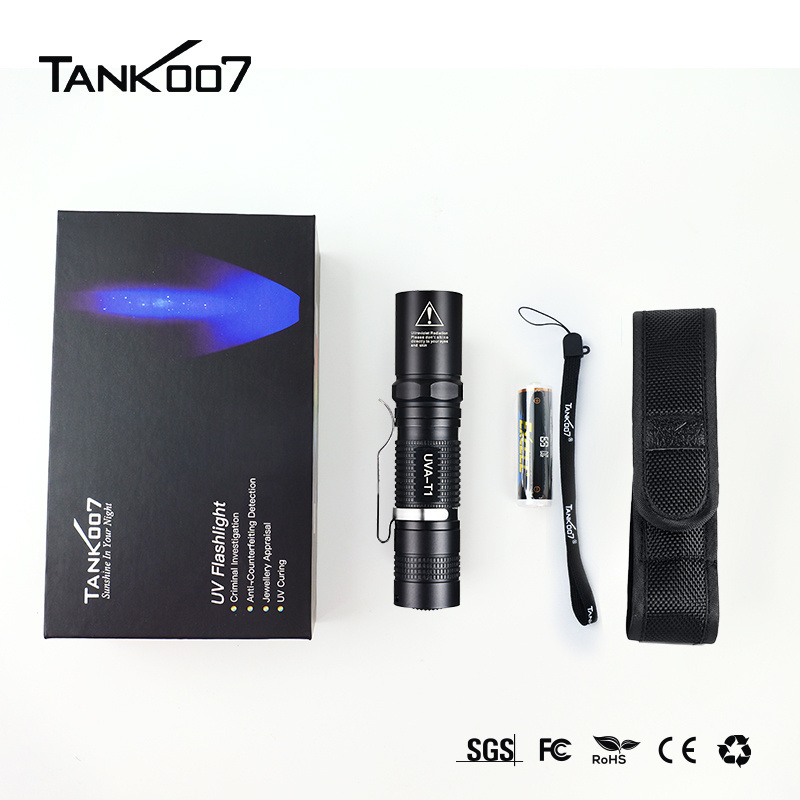 TANK007 rechargeable UV Flashlight 365nm BlackLight Flashlight LED ultraviolet torch fluorescent detection flashlight lanterna