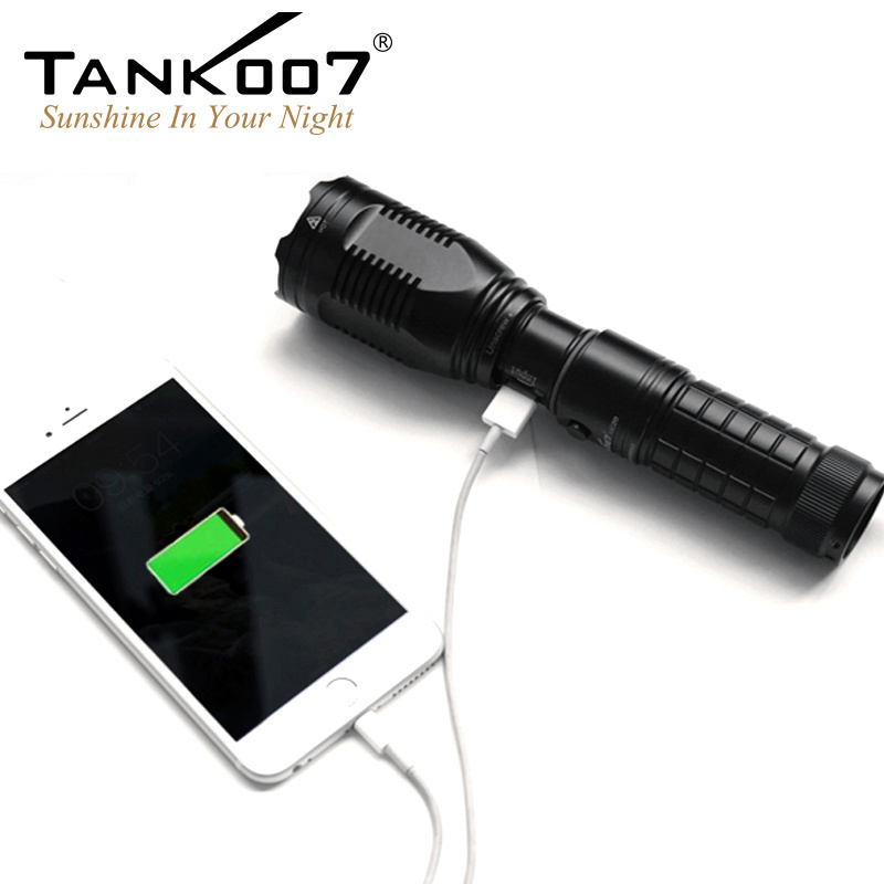 Tank007 800 lumens USB rechargeable battery aluminum led flashlight guard torch light with powerbank