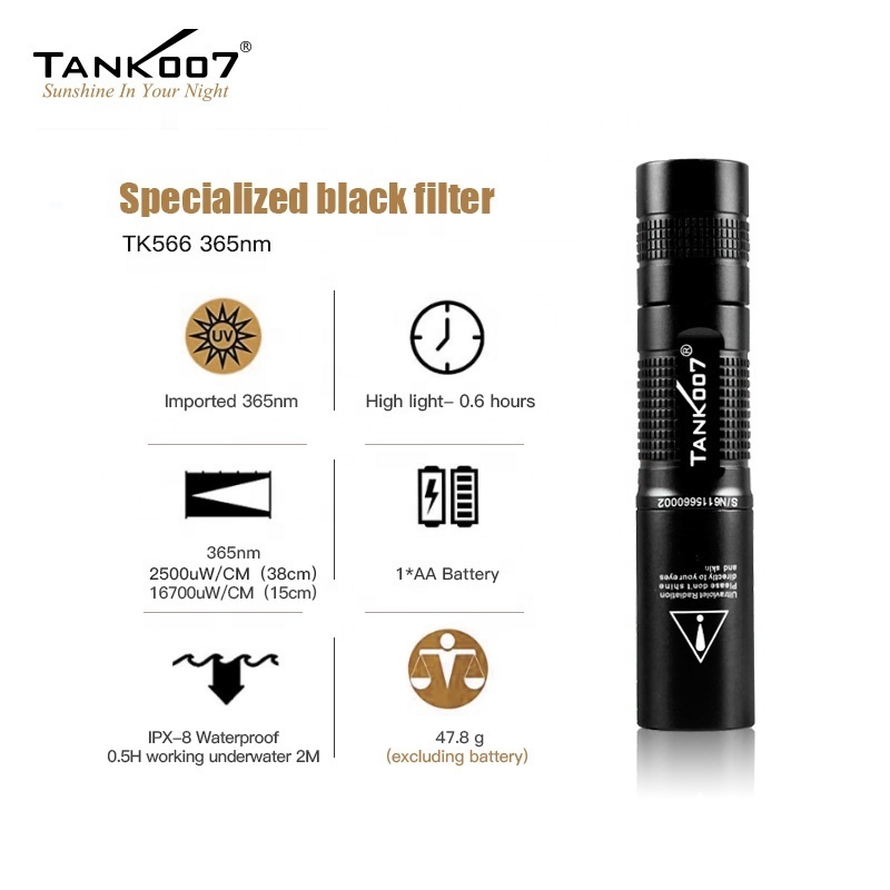 Tank007 TK566 black OEM 365nm torches portable blacklight torchlight 365 flashlights torch light led UV flashlight