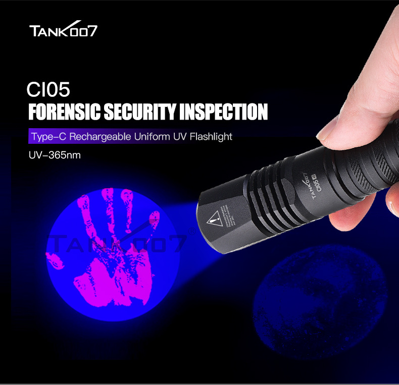 TANK007 Uniform UV light for criminal investigation of body fluid and trace inspection forensic uv flashlight