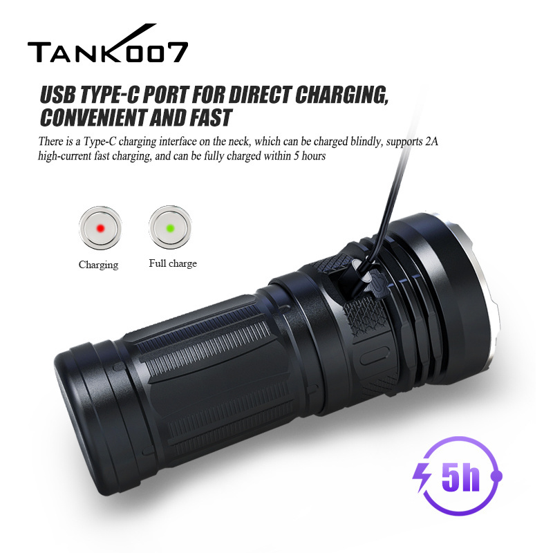 Tank007 High lumen powerful Zoomable self defensive flashlight rechargeable torch led long range flashlight for outdoor working