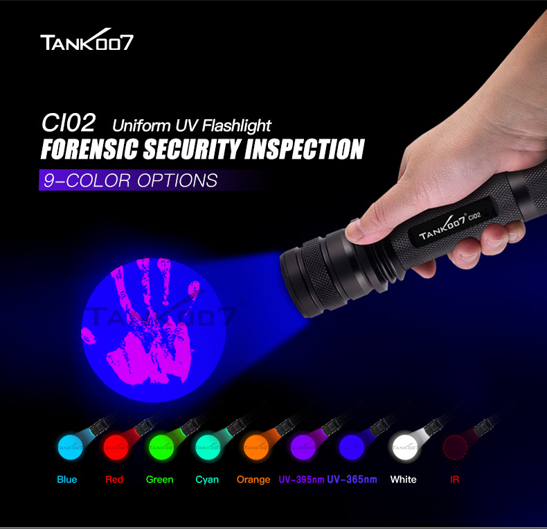 Tank007 Criminal Investigation torch BlackLight Flashlight Powerful 395nm UV LED ultraviolet flashlight for fingerprint inspect