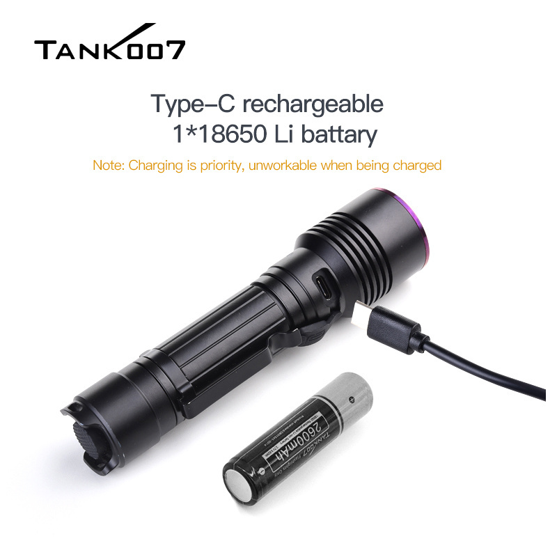 Tank007 LED Blacklight Torch 365nm UV Flashlight 400LM Aluminium Alloy Flashlight Waterproof