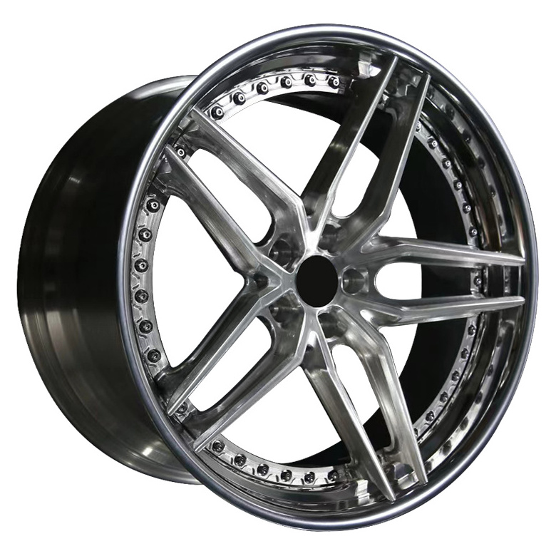 18 To 24 Inch Five Star Rims 2-Piece Polished Lip Gun Gray Center 2pcs Forged Alloy Wheel For Bbs Lm Lemans Tesla Model 3 Y S X