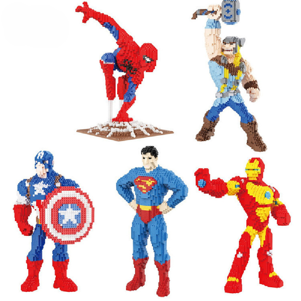 Hot Sale DIY Micro Building Blocks 3D Collection Model Spider Man Toys Super Hero Mini Bricks Figures For Kids