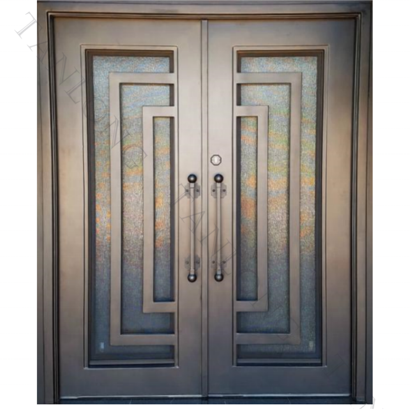 Tanlong Metal Double Exterior Door Simple Wrought Iron Door Design With Glass Modern Entry Doors