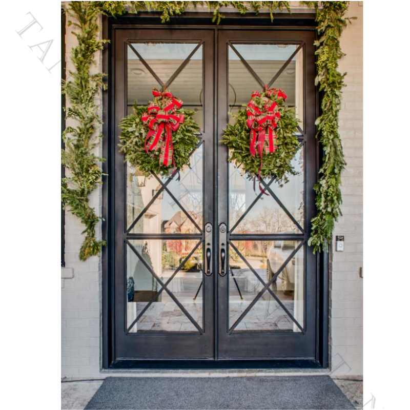 Tanlong Metal Double Exterior Door Simple Wrought Iron Door Design With Glass Modern Entry Doors