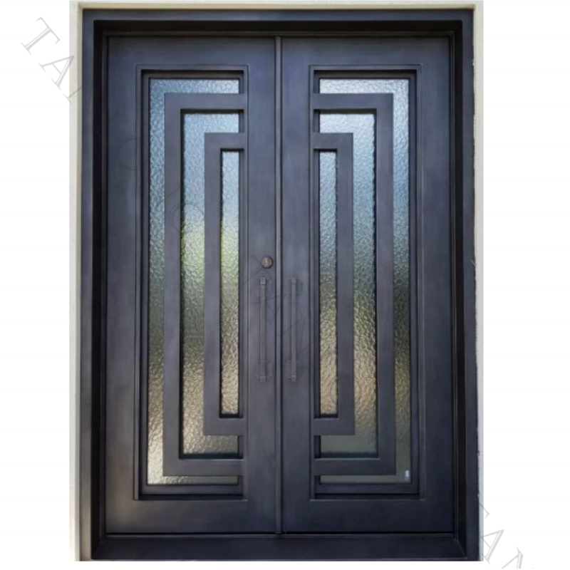 Tanlong Metal Double Exterior Door Simple Wrought Iron Door Design With Glass Modern Entry Doors