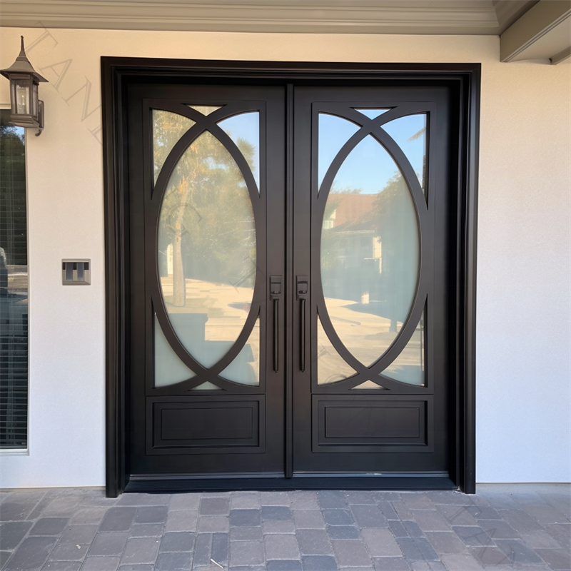 Modern Wrought Iron Entry Door With Glass Entrance Forged Other Doors Houses Exterior Door