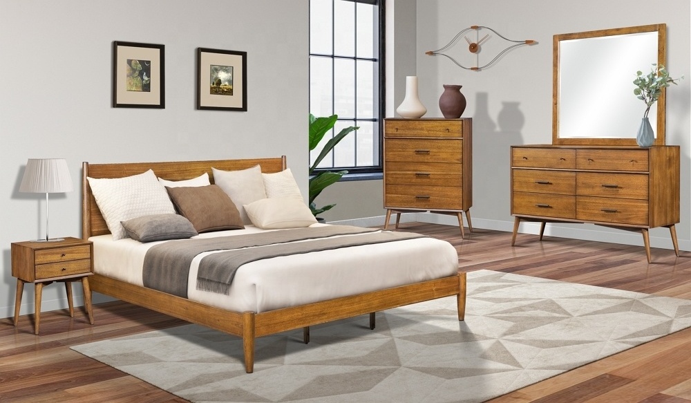 Luxury New Arrival Home Furniture Hotel  Bed American Style Solid Wood Bed Bedroom Furniture Panel Platform Bed