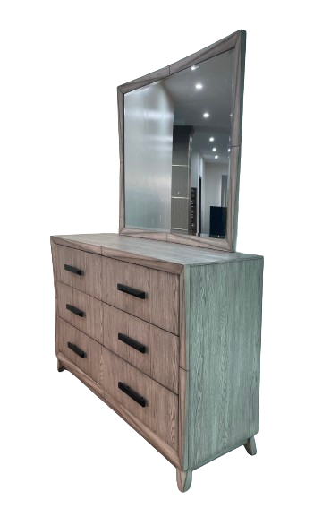 Medium storage capacity wooden Bed room Cabinet furniture 6 Drawers Mirrored Dresser Chest of Drawer