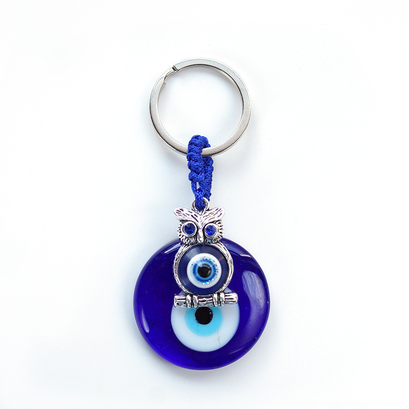 Glass Charms Pendants Crafting Keychain Owl Butterfly Elephant Turtle Hanging Ornament Jewelry Turkish Blue Evil Eye Keychain