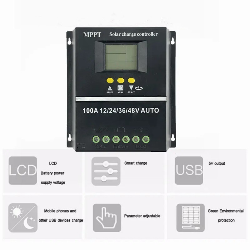 100a 48v Auto Solar Charge Controller 60a PWM Solar Pv Battery Charger Solar Charge Controller With Lcd & Dual Usb