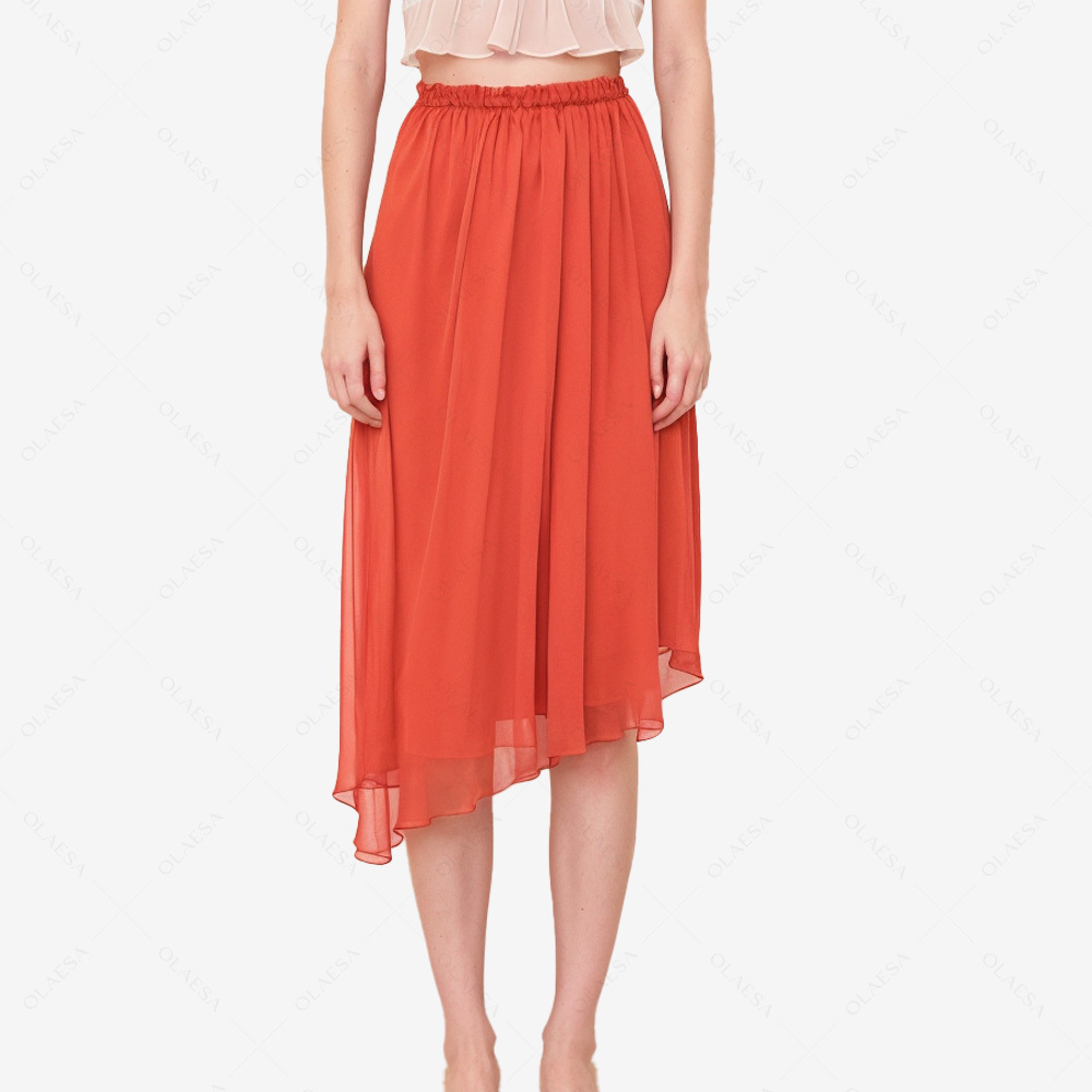 Chiffon Women's Skirts Elegant Asymmetric Long Skirt Women Pleated Skirt