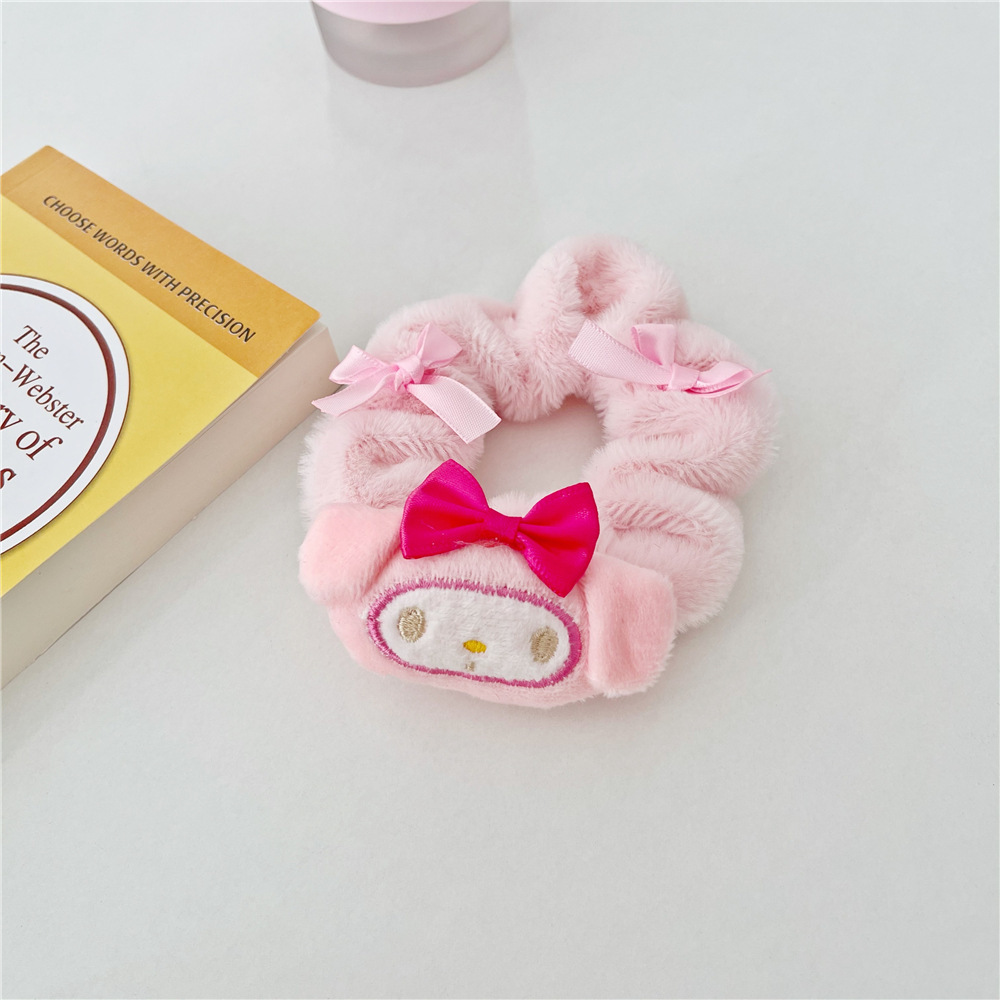 Plush Kids Hair Accessories Pink Animal Ponytail Holder Carton Elastic Scrunchies