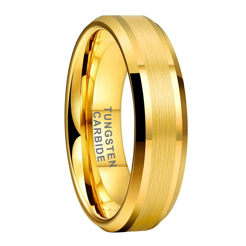 High Quality 6mm 8mm Matte Finish Fashion Engagement Wedding Band Gold Tungsten Carbide Ring for Men Women