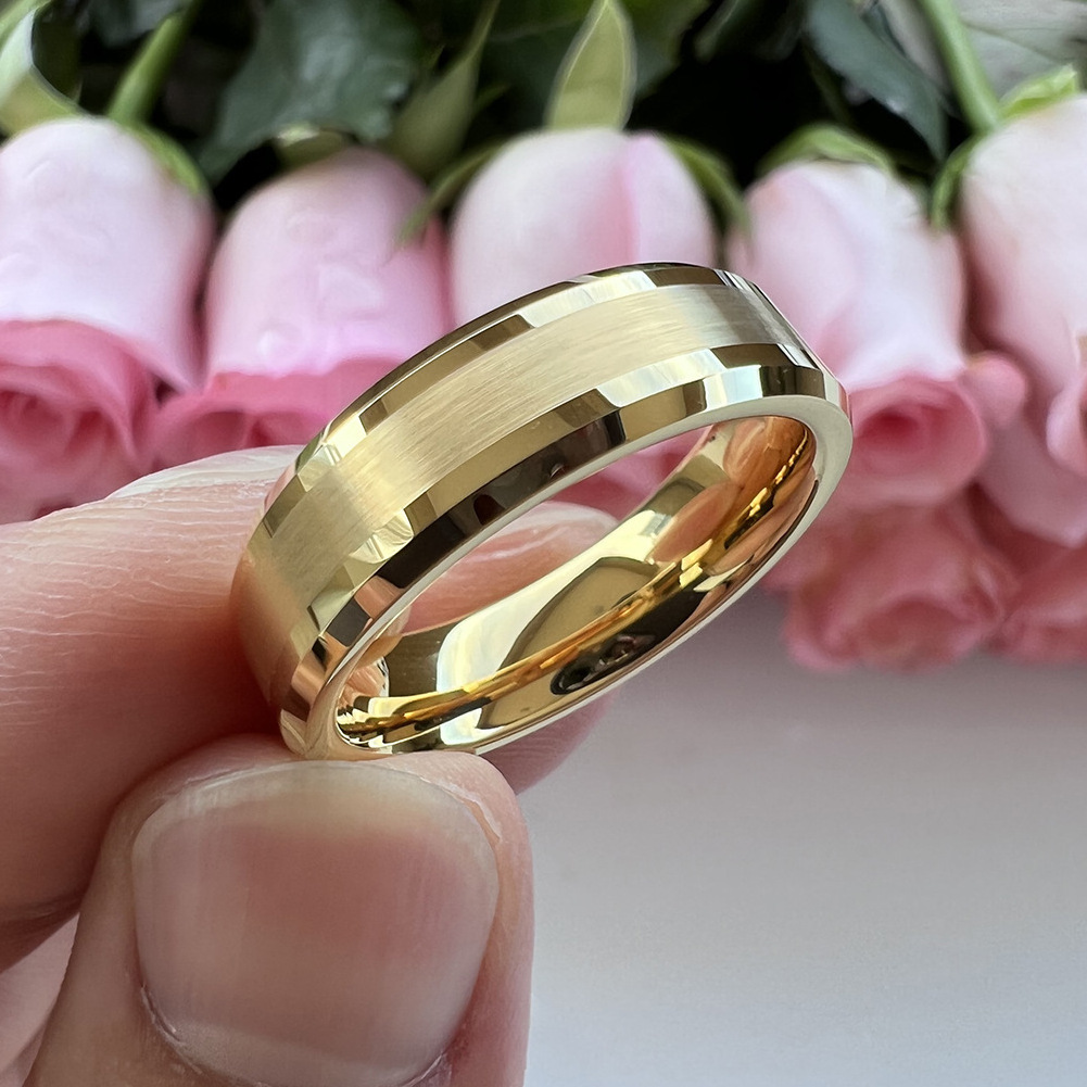 High Quality 6mm 8mm Matte Finish Fashion Engagement Wedding Band Gold Tungsten Carbide Ring for Men Women