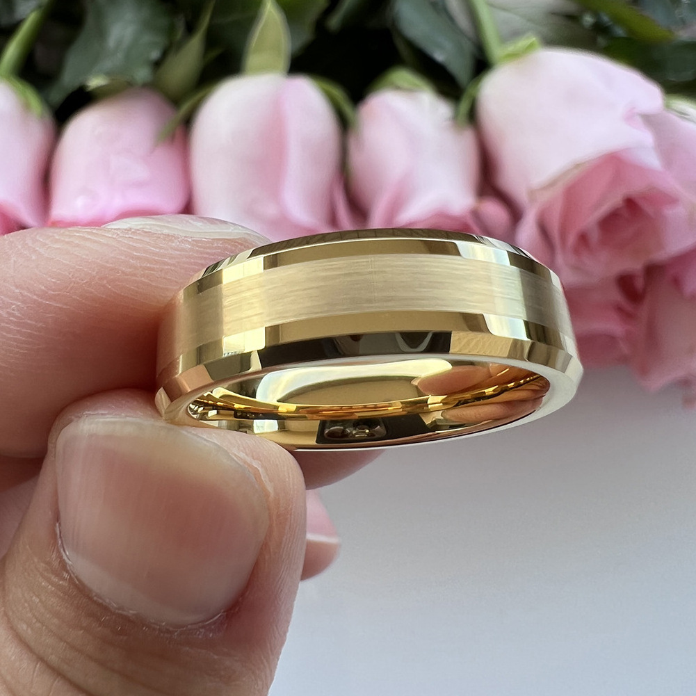 High Quality 6mm 8mm Matte Finish Fashion Engagement Wedding Band Gold Tungsten Carbide Ring for Men Women