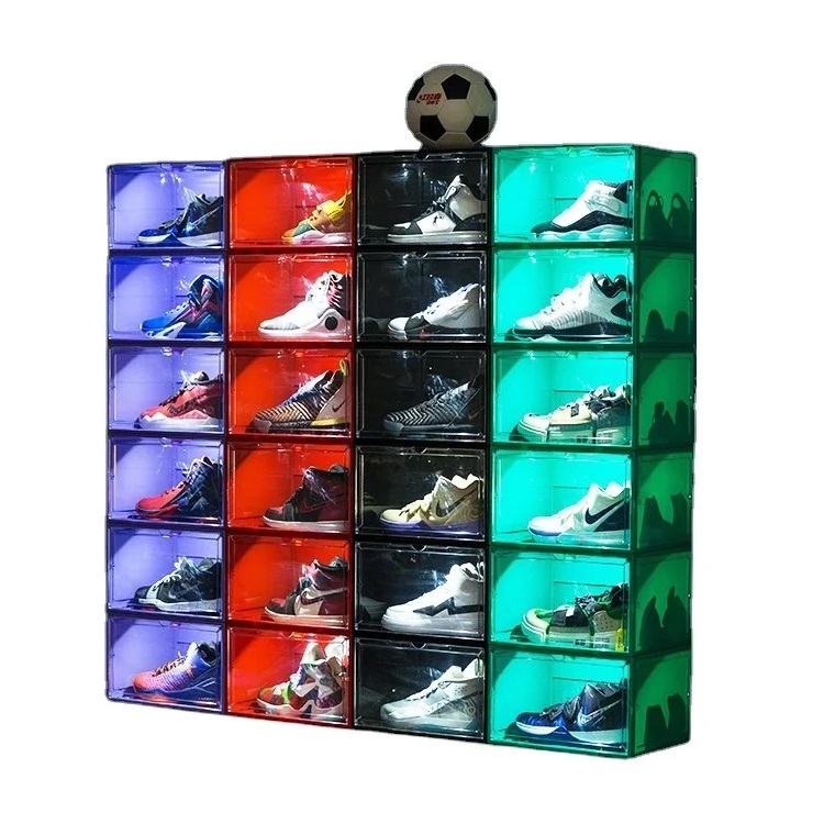 LED light-emitting shoe box aj storage dust-proof shoe cabinet side-opening magnetic thickened plastic transparent storage box