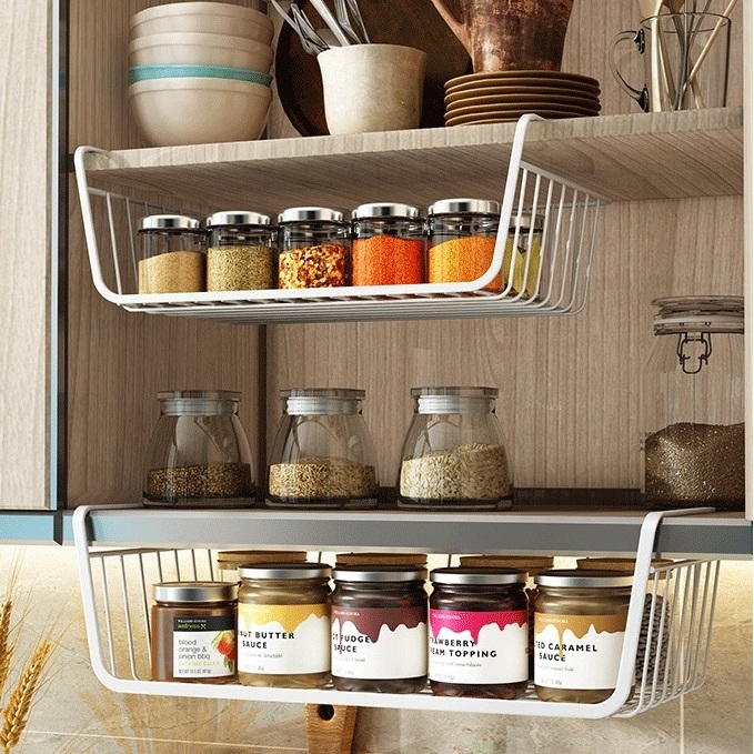 Under Shelf Hanging Storage Basket, Under Cabinet Additional Storage Slide-In Kitchen Pantry Desk Bookshelf Storage Basket-Small