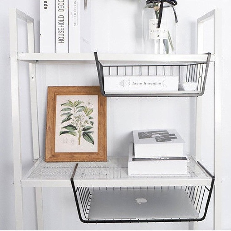 Under Shelf Hanging Storage Basket, Under Cabinet Additional Storage Slide-In Kitchen Pantry Desk Bookshelf Storage Basket-Small