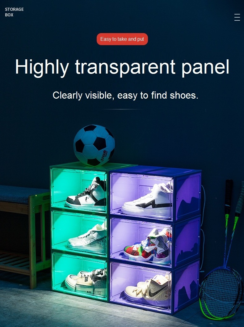 LED light-emitting shoe box aj storage dust-proof shoe cabinet side-opening magnetic thickened plastic transparent storage box