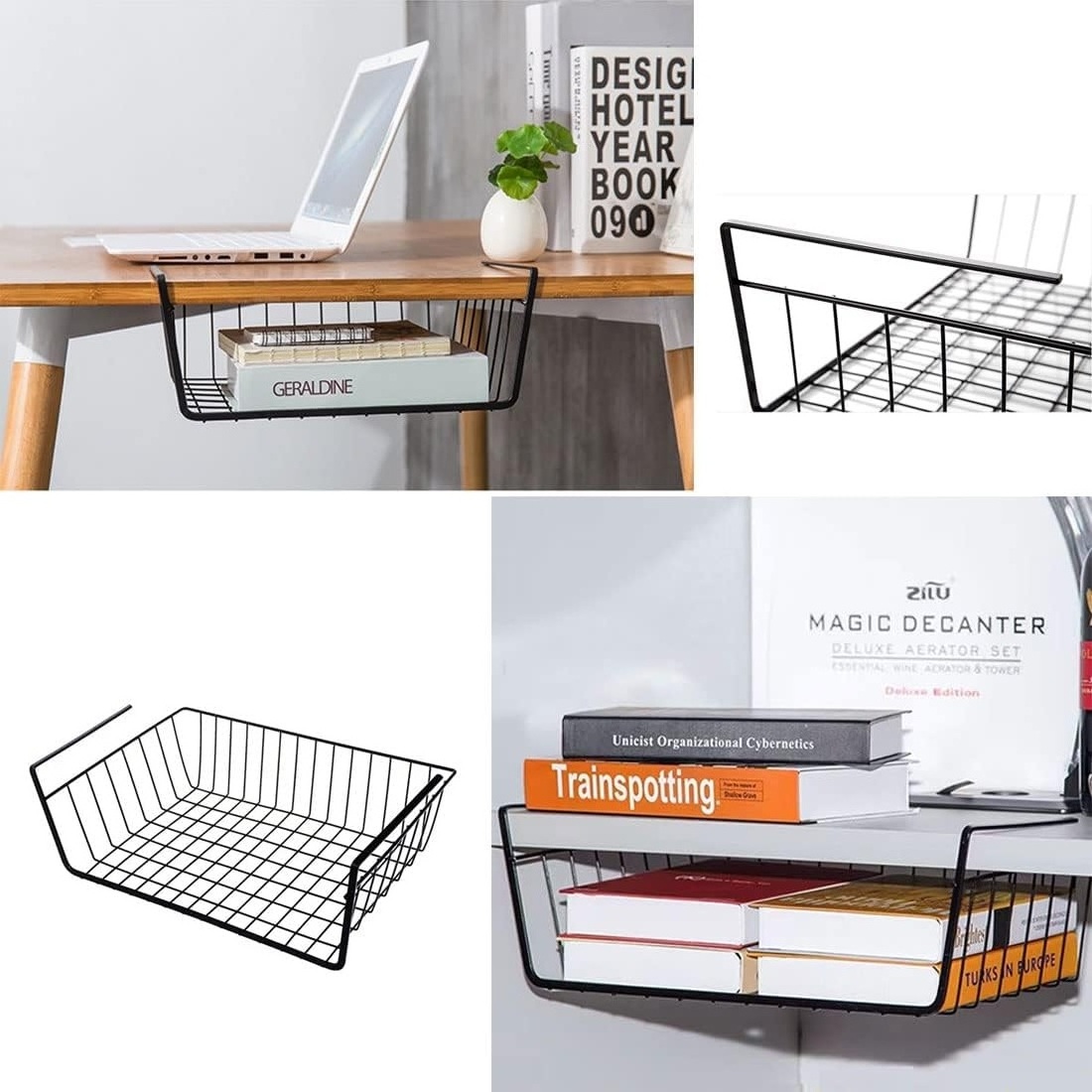 Under Shelf Hanging Storage Basket, Under Cabinet Additional Storage Slide-In Kitchen Pantry Desk Bookshelf Storage Basket-Small