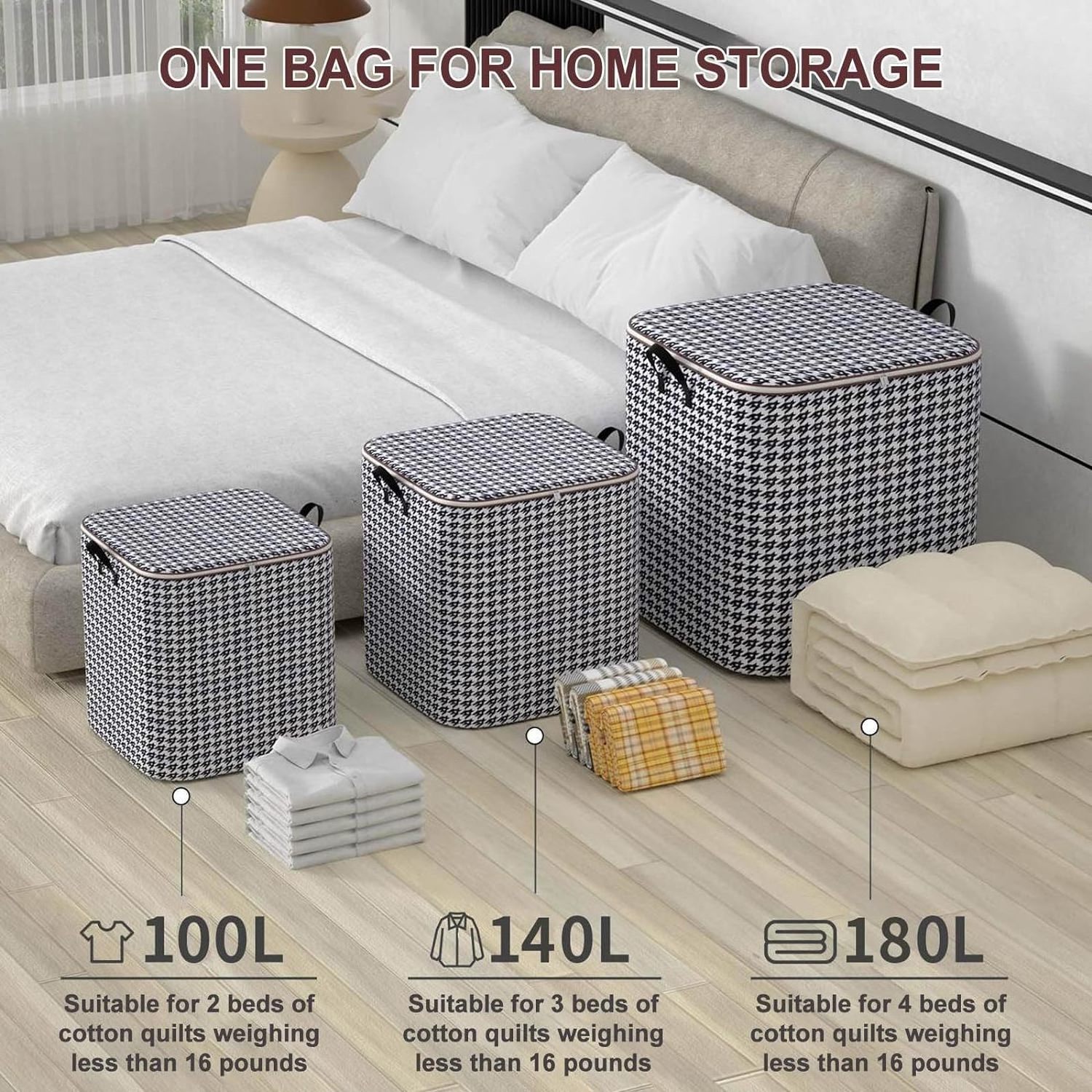 Large Capacity Pant Organize Storage with Durable Handles Thick Fabric Storage Bag Bedroom Quilt Clothes Box for Blanket