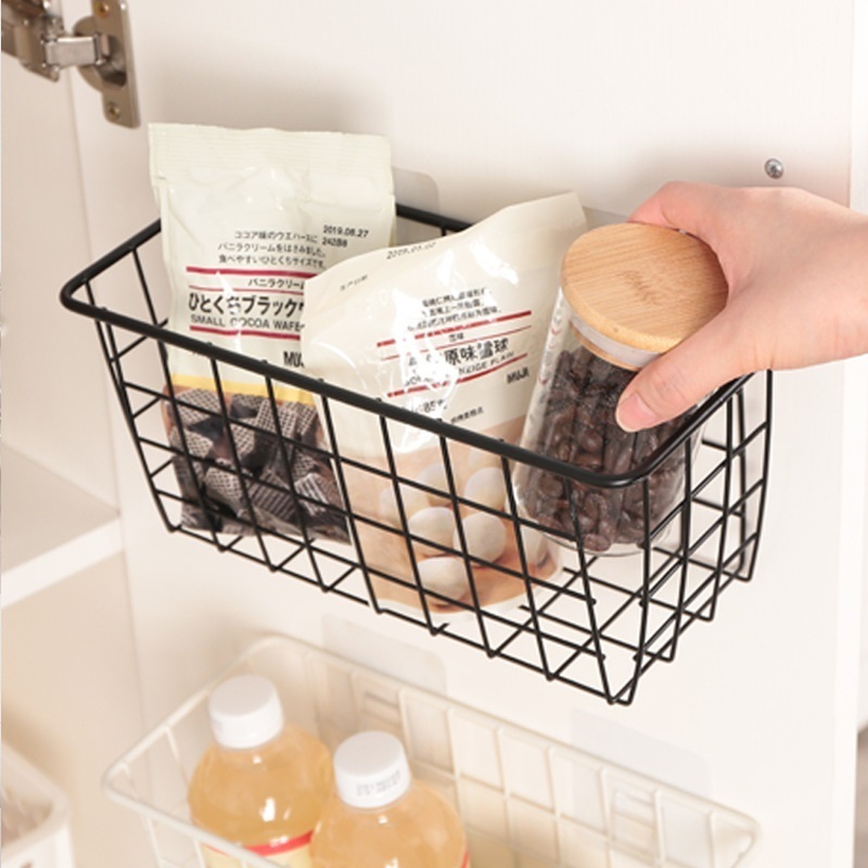 Kitchen Baskets Adhesive Sturdy Wire Storage Baskets with Kitchen Food Pantry Bathroom Shelf Storage No Drilling Wall Mounted