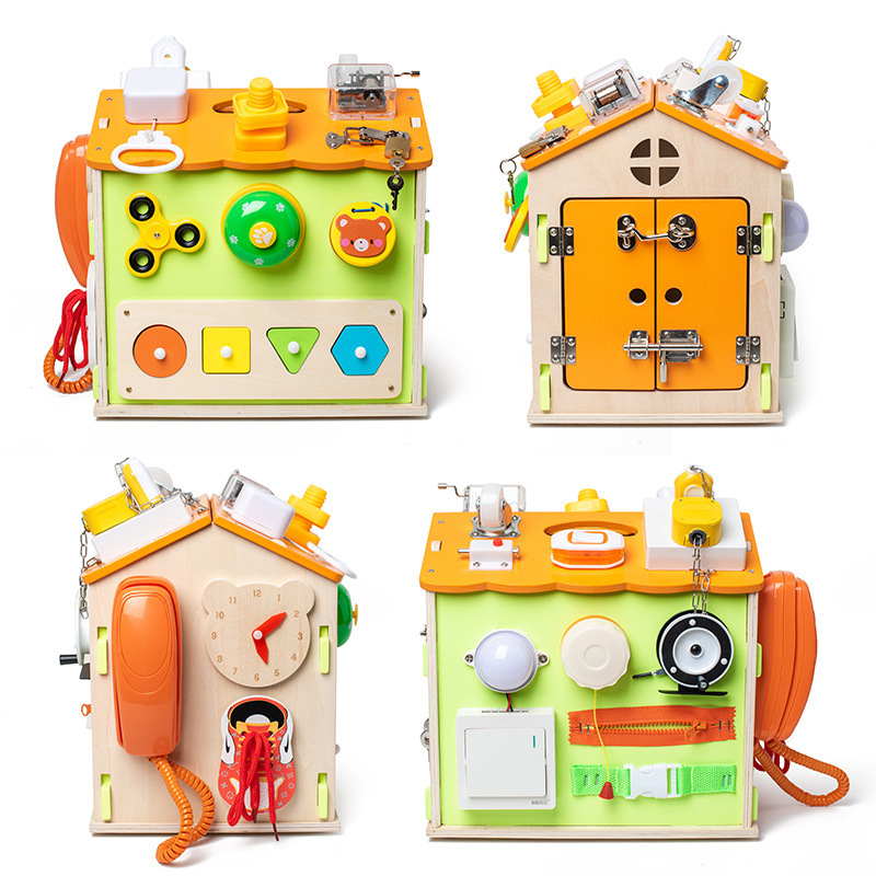 Wood Montessori Toys Busy Best-selli house  Activity Sensory for Kid 2-3-4 years Locks Latch baby Learning Development Education