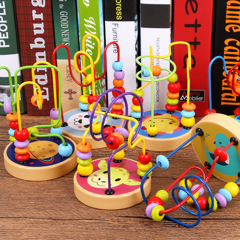 Montessori mini wire roller puzzle counting frames wooden educational circle bead maze toys for baby toddler Kids Boys & Girls