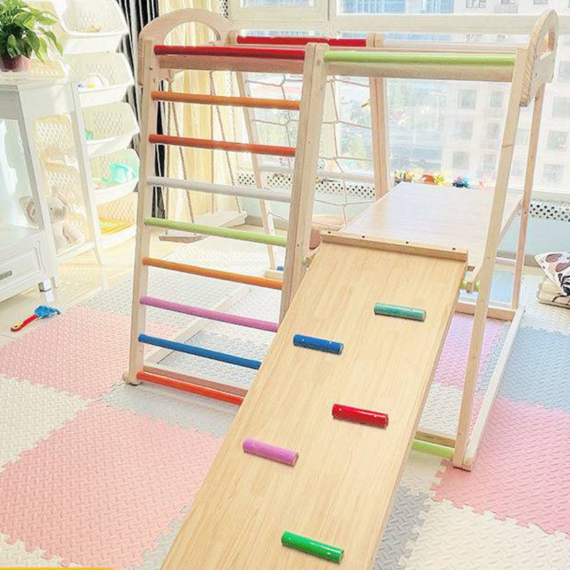 montessori wooden pickler climbing frame with ramp square climb frame gym children indoor folding rainbow for toddlers 2 3 4 old