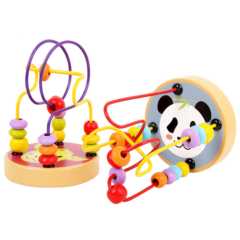 Montessori mini wire roller puzzle counting frames wooden educational circle bead maze toys for baby toddler Kids Boys & Girls