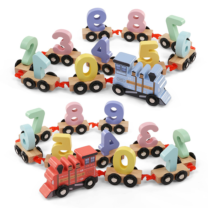 wooden kids educational toy wooden digital small train number 0-9 Color  train