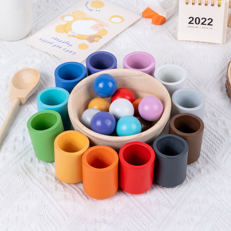 Kindergarten Board Game Development Educational Multifunctional Toys12 Color Ball and Cup Color Classification  Learning Toy Set