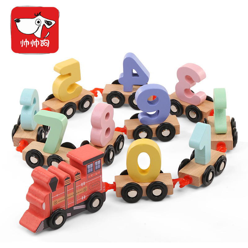 wooden kids educational toy wooden digital small train number 0-9 Color  train