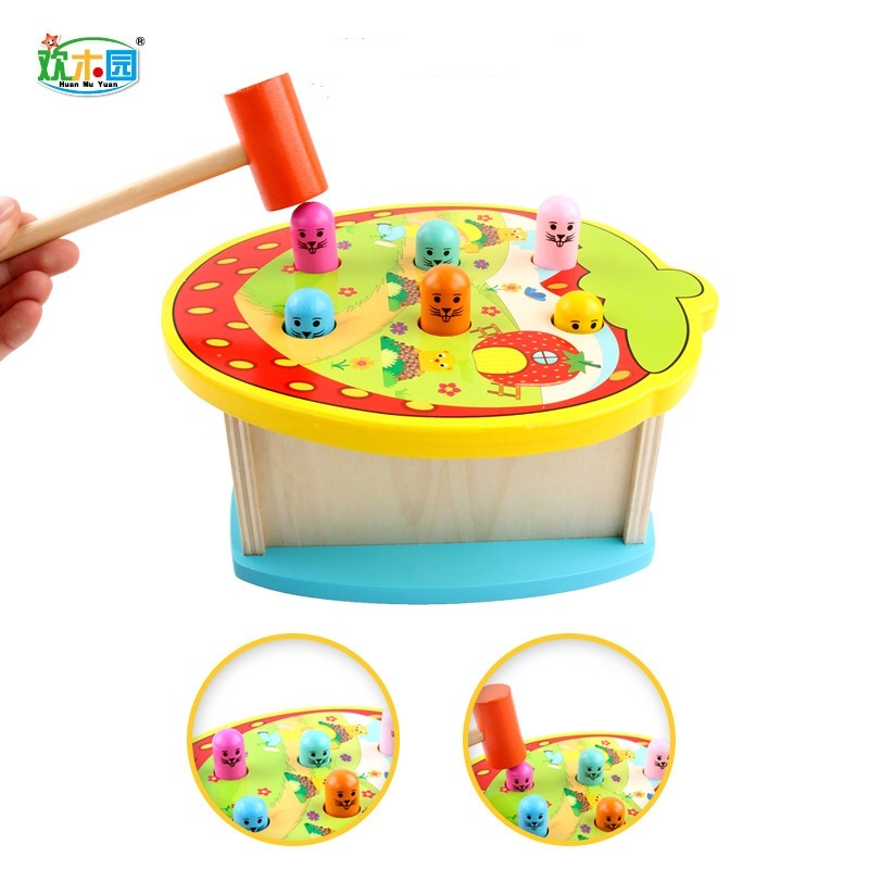 Factory direct sales  and strawberry Hit Hamster kids gift wholesale popular educational Tap on travel fun toys wooden toy