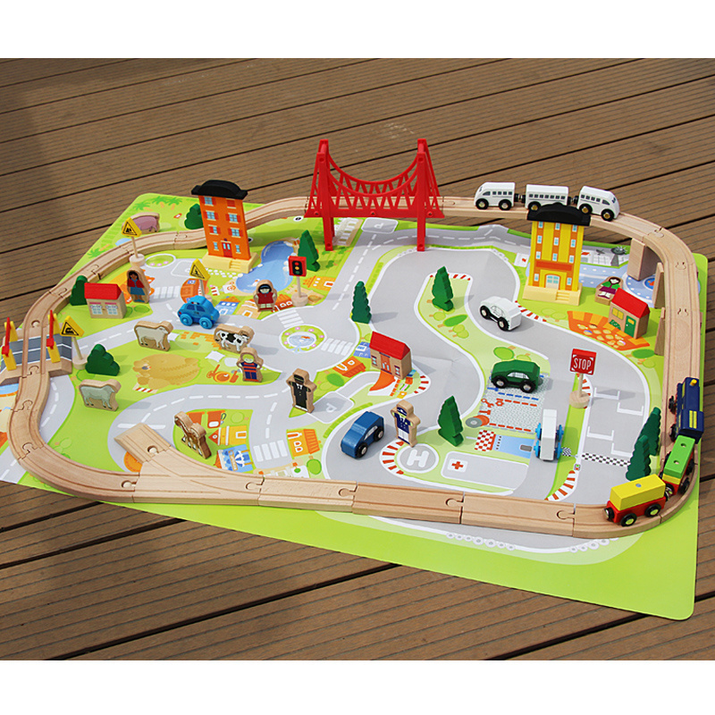 75 pcs wooden train track  customized pre-school age child educational toysParent-child  early education enlighten