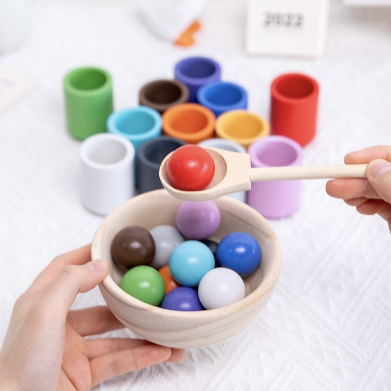 Kindergarten Board Game Development Educational Multifunctional Toys12 Color Ball and Cup Color Classification  Learning Toy Set