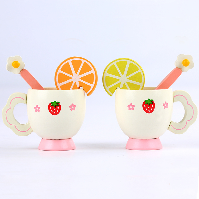 Children wooden kitchen play house toy afternoon tea set tea kettle dessert set birthday gift for girls