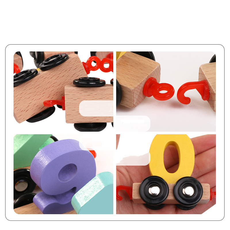 wooden kids educational toy wooden digital small train number 0-9 Color  train