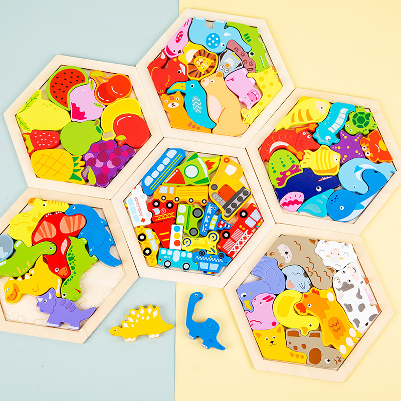 New design Early education puzzle cognitive toys Wooden cute cartoon shape Russian building blocks