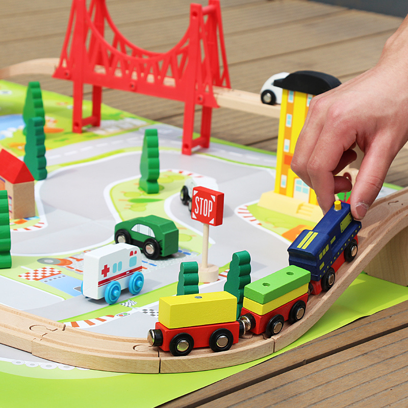 75 pcs wooden train track  customized pre-school age child educational toysParent-child  early education enlighten