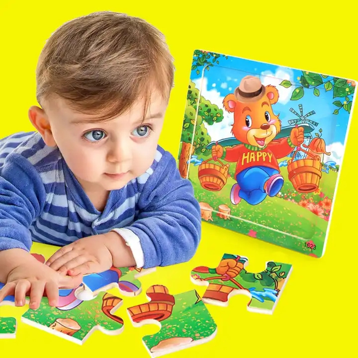 16PCS Wooden Cartoon Animal Jigsaw Puzzle Game Baby Early Educational Montessori Learning Toys for Kids Toddlers Boys and Girls