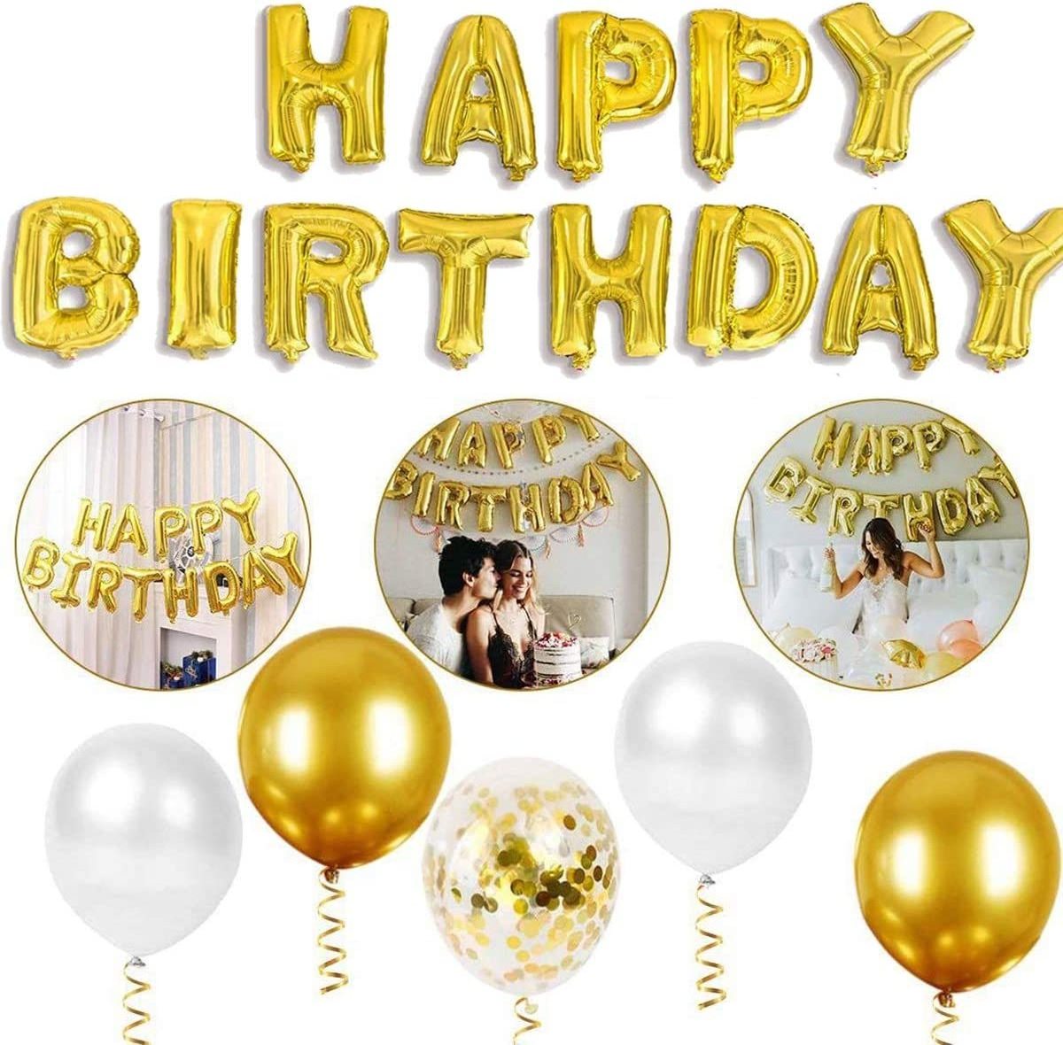 Happy Birthday Balloons Set Gold Happy Birthday Balloon Banner Latex Confetti Balloons Sets For Birthday Decoration