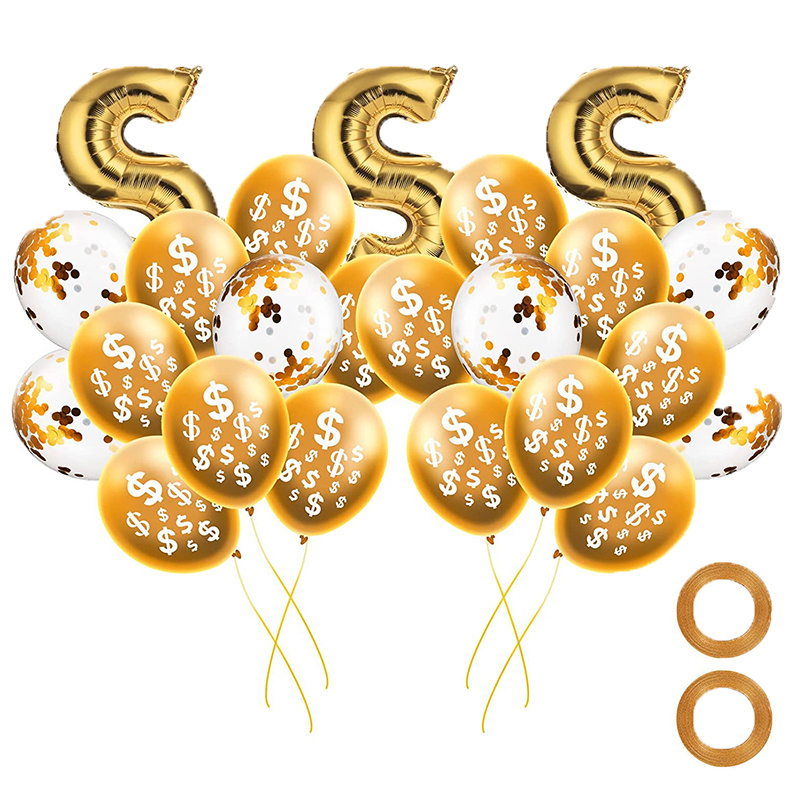 65pcs Money Dollar Sign Balloons Money Theme Party Decorations Kit Gold Confetti Balloons Currency Symbol Latex Balloons